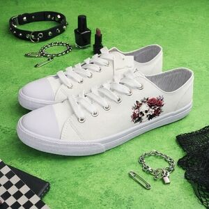 Custom Skull Floral Sneakers Womens 9 Goth Boho Canvas Shoes NWT